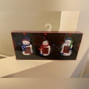 St. Nicholas Festive Snowman Holiday Ornaments Set - Red, Blue, Green. NWT.